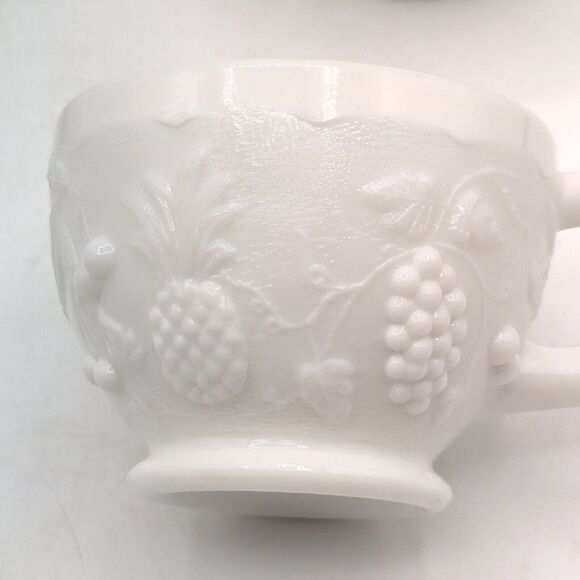 Vintage White Milk Glass Coffee Tea Punch Cup Fruits Pattern Westmoreland 1950s - Picture 10 of 12